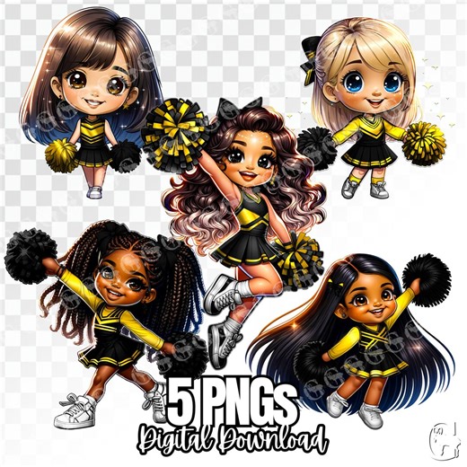 Gold and Black Uniform Cheerleader Girls (multi-racial) PNG Bundle, Cheer Girls, Cheer Mom, Pom Pom, Clipart - Etsy