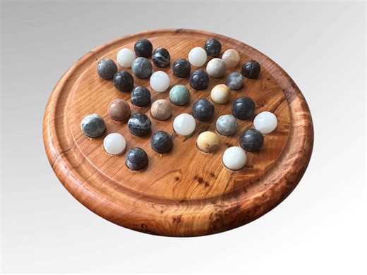 Thuya Wood Solitaire Game With Natural Stone Marbles - Etsy