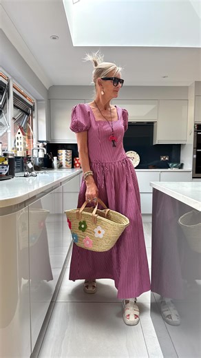 It’s a nice dress... I do love a stripe . . Now I’ll wear with a sweater ! . . #bottomlessbasket Walk in set bought in Spain Dress @asos linked in stories Shoes @hudsonshoes (old) Earrings @silverstoryltd Necklace @shoutaloud2020 Basket @lepapillonvert_basketbags Contains some pr #wiwt #grwm #maxidress #havestyle #stealmystyle #agelessstyle #asos #basket | Morag Cooper