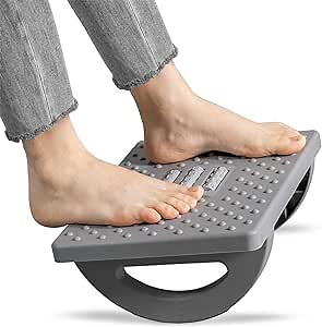 Foot Rest Under Desk, Ergonomic Rocking Foot Nursing Stool with Massage Points & Rollers at Work and Study, Feet Leg Rest Pain Relief and Body Support for Home Office (Grey)