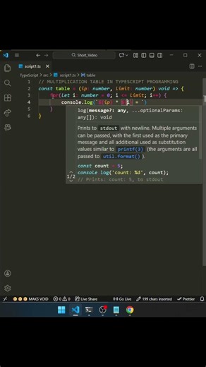 multiplication table in typescript | day - 99 #shorts #viral #trending #youtubeshorts