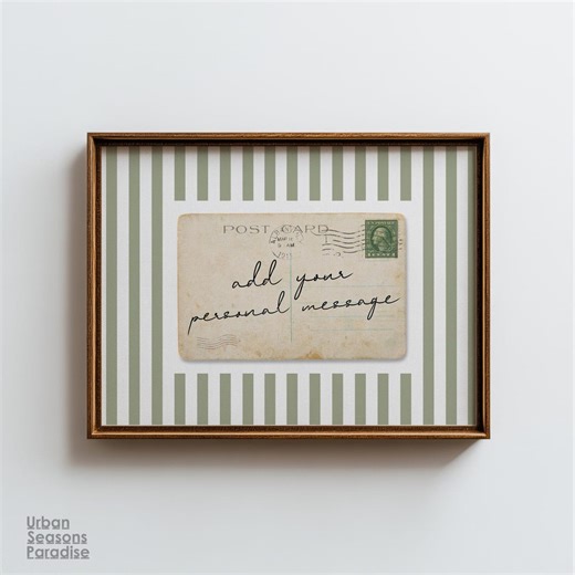 Personalized Postcard Wall Art, Handwritten Custom Message Print, Retro Striped Postcard Decor - Etsy