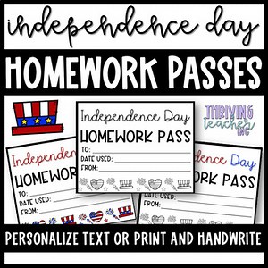 Homework Passes Independence Day Themed