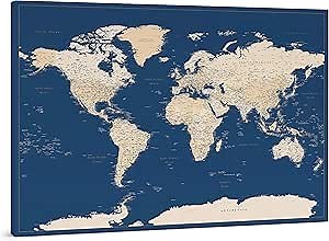 Push Pin World Map - To Mark Visited Places with Pins - Detailed Canvas Travel Map - Pinboard Made for Pinning - Large Wall Art (Extra Large (150x100 cm / 59x39,3 in), Dark Blue)