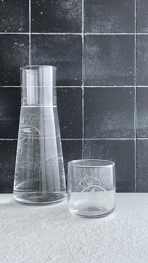 It’s time for some more etching using etching creme and vinyl stencils cut on the @cricut maker 3! Etching glass with etching creme is easier than you think, here are my steps to follow: 1. To make the stencils I found an image in design space I liked. I then added a square shape to my canvas and sliced the design out of it so I was left with a stencil I could use for etching. 2. I cut the a number of stencils out of removable vinyl on the maker 3 and applied the stencils to the glass and carafe