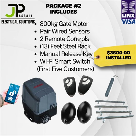 🎉 6 YEARS STRONG! Your home deserves the upgrade 🔒 🚗 Imagine driving up and your gate opens automatically — no rain, no hassle, no waiting. 💥 Complete Gate Motor Kit – $3,600 FINAL PRICE ✅ Motor 13ft track safety sensor 🎁 FREE Wi-Fi Smart Switch for the first 5 customers! ❌ No hidden fees, no “starting at” gimmicks ⚡ While stocks last! 📲 Call 229-8108 J. Pascall Electrical Solutions — Six Years Strong. Trusted. Reliable. Secure. | JP Solutions
