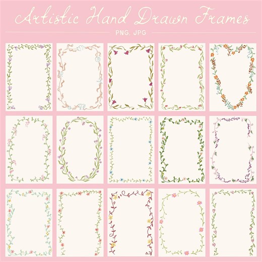 Whimsical Hand-drawn Frames for Romantic Wedding Invitations, Save the Date, Templates, Menu, Floral Borders Clipart, Wavy Color Borders - Etsy