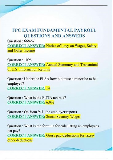 FPC EXAM FUNDAMENTAL PAYROLL QUESTIONS AND ANSWERS