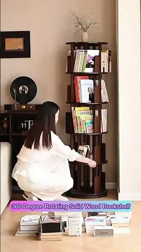 360 Degree Rotating Solid Wood Bookshelf