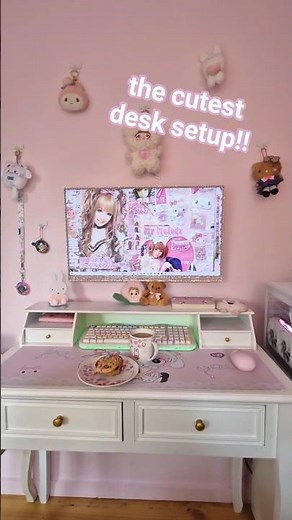 Sparkly pink & kawaii desk setup 💕✨️ #pink #desksetup #aestheticroomdecor