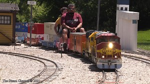 A Santa Fe freight glides along the mainline while a steamer climbs the grade at the Big Creek & Southern Railroad. | The Steam Channel