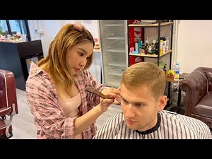 💈✂️ BANGKOK LADY BARBER gives me a Great Time 🇹🇭 ASMR Haircut, Wash and Head Massage