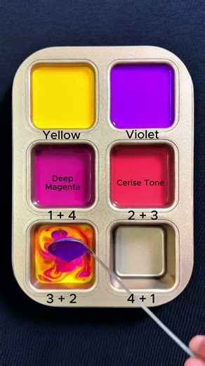 Create 4 colors from 2 colors: Yellow + Violet #asmr #mix #colormixing #colors #yellow #violet