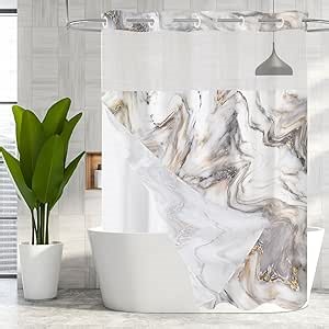 MitoVilla No Hooks Needed Marble Shower Curtain Set with Snap-in Liner, Modern Abstract Shower Curtains for Luxury Hotel Grade Spa-Like Bathroom Decor, Grey Gold, 72 x 74 (SC-2020070105-72-74)