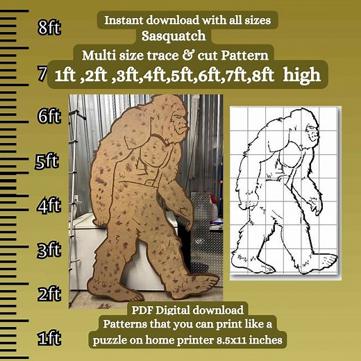 Detailed Life Size Bigfoot Pattern , 8 Ft Sasquatch Silhouette Stencil Template Bundle , Printable Trace Cutout PDF, Yard Art Cutout - Etsy