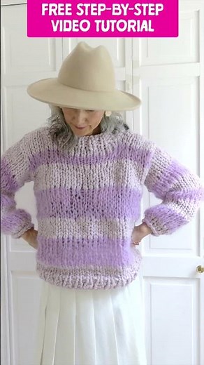 How to Knit Easy Chunky Striped Merino + Mohair Striped Sweater | Step-by-Step Tutorial Meri-Mohair