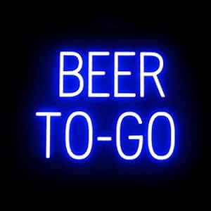 SpellBrite BEER TO-GO Sign | Beer-Related Sign with Neon Look, Blue LED Light Source | 19.8" x 15.0"