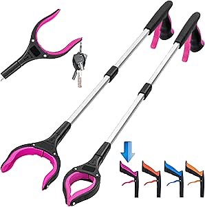 2-Pack Grabber Reacher Tool,32 Inch Extra Long Foldable Pick Up Stick with Strong Grip Magnetic,360°Rotating Anti-Slip Jaw,Trash Claw Grabber Tool,Trash Picker Tool for Outdoor & Indoor (Purple)