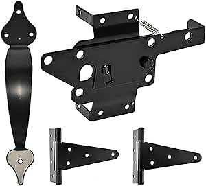 Eyourlife Gate Latch, Heavy Duty Gate Hardware Kit for Wooden/Vinyl Fence, with Self Locking Gate Latch, 2 PCS T-Hings,Gate Handle and Screws