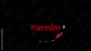 Adult content warning 18+ with fisheye lens text effect on black background. 4K video