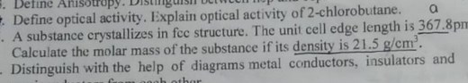 Define optical activity. Explain optical activity of 2-chlorobu... | Filo