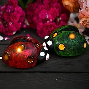 AOLIY Ladybugs Garden Decor, 2 Pack Solar Lights Lady Bugs Wall Art Outdoor Decor Cute Garden Figurines Lawn Ornaments.(Red/Green)