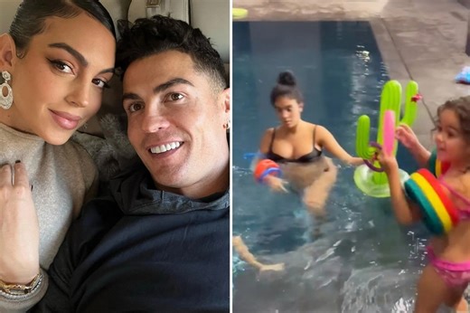 Georgina Rodriguez shows off blossoming baby bump as she takes kids swimming