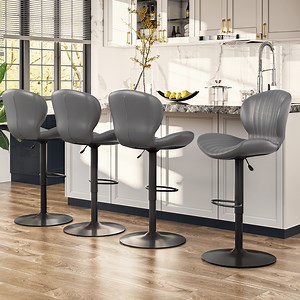 Waleaf Modern Adjustable Bar Stools Set of 4, Faux Leather Upholstered Swivel Counter Stools, Counter Height Bar Stools with Large Base