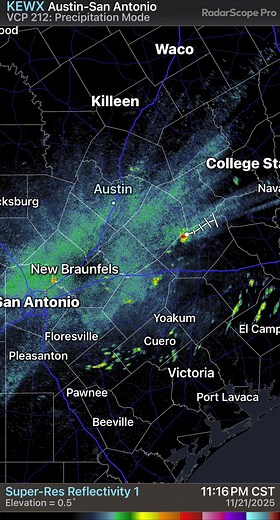 7K views · 40 reactions | 11:30 pm Friday, November 21st. Spotty showers have developed near the weak front to our southeast. These should move out overnight. #Atx #atxwx #cbsaustinwx cbsaustin.com/weather/radar | Chikage Windler - Meteorologist | Facebook
