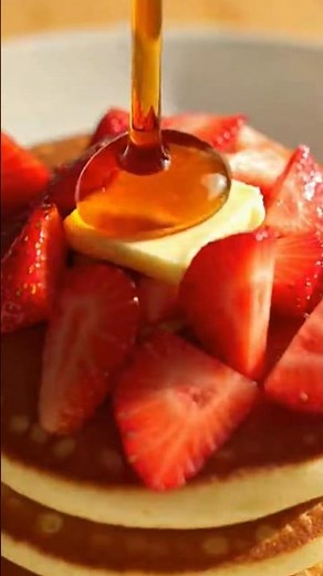 Fluffy Strawberry Pancake Stack — Ultimate Breakfast With Melting Butter