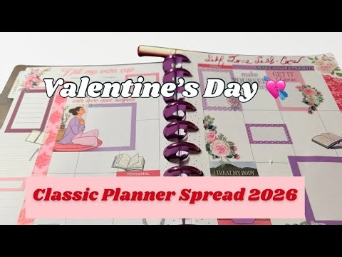 Classic Happy Planner Valentine’s Day Spread | Undated Horizontal | Self Love Club Kit