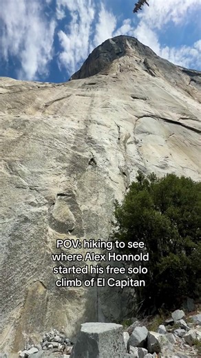 Just watching Free Solo gave me anxiety, but to see this upclose... I just can’t comprehend how someone could see this 2,900ft slab of rock and say “yeah, I’m going to climb that with no equipment” 🤯 #elcapitan