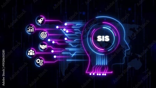 S I S Strategic Information Systems Concept with Neon Circuitry and glowing business technology data analysis