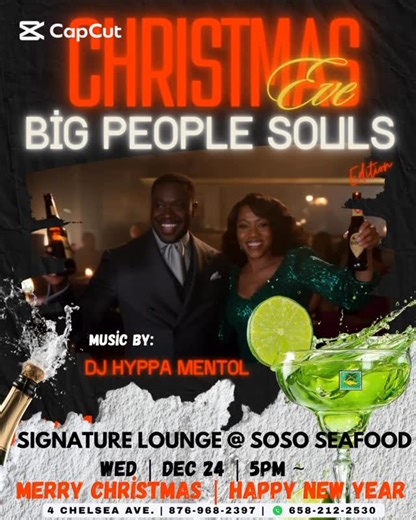 SoSo SeaFood on Instagram: "🔥 Big People Souls Roast Wednesday — Christmas Eve Edition 🎄🔥 This Christmas Eve, we’re serving real soul for real people at Signature Lounge @ SoSo Seafood. Succulent roasted goodness 🍖🔥, rich island flavours 🌶️, and that warm, nostalgic energy that feels like home. From 5PM, DJ HYPPA MENTOL 🎧🎶 takes you deep into classic soul, slow jams, and timeless hits that move the spirit. Come eat. Come vibe. Come feel it. Grown energy. Soulful nights. ✨ #BigPeopleSouls