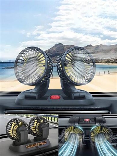 12V Car Cooling Fan - Dual Head Car Fan, Portable Car Air Cooler Fan - 2026 Upgraded Version - 3 Wind Speeds, 360° Rotation, Suitable For SUV, RV, Truck, Sedan, Cruise, Cigarette Lighter Powered, USB Car Fan, 360° Rotatable Car Electric Fan With Adjustable Wind Speed, Mini Portable Fan With Stand, Includes Parking Stand | SHEIN