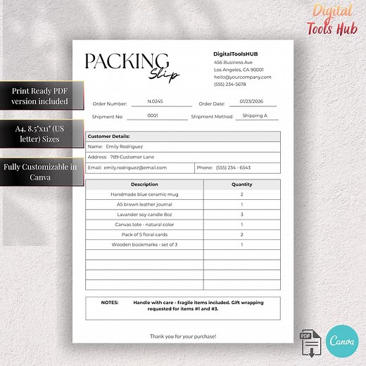 Packing Slip Template | Shipping Slip Order Form | A4 US Letter Fillable PDF Canva Printable - Etsy