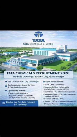Tata Chemicals Hiring! 🔥 | GIFT City, Gandhinagar | Multiple Roles (Contracts, PO, RFQ) #shorts