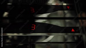 Digital scoreboard showing floor number.Digital Display in the Elevator with Arrow Up Shows Floors from 1st to 17th. Lift going up. Cabin of modern passenger elevator.