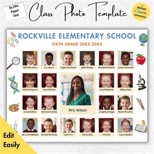 Editable School Class Photo Template in Canva, Colorful Template,20 22 24 Students, 8x10,class Photo, Canva Digital Frames, Class Photo - Etsy