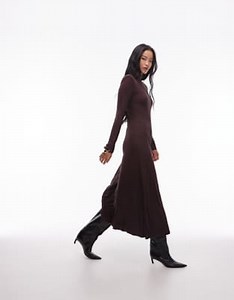 & Other Stories jersey second skin long sleeve maxi dress in brown jacquard | ASOS