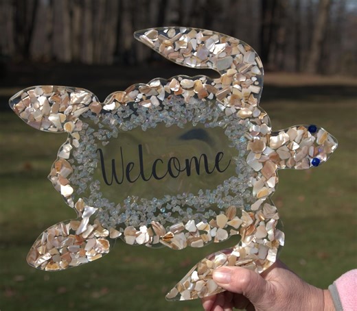 Handmade Resin Sea Turtle Welcome Sign – Coastal Beach House Wall Art-suncatcher - Etsy