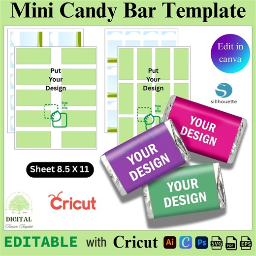 Mini Candy Bar Wrapper Template, Editable SVG Labels (canva) - Etsy