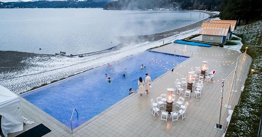 Coeur d'Alene Resort transforms infinity pool into giant hot tub during winter weekends