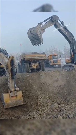 CAT and Volvo Teamwork: Two Excavators Loading One Articulated Dump Truck!
