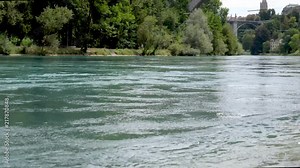The River Aare flowing through the center of the historic old town of Bern, the capital of Switzerland.
