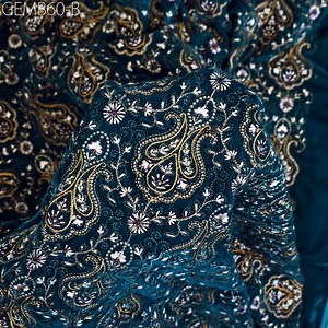 Teal Blue Embroidered Velvet Fabric by the Yard Indian Embroidery Wedding Dresses Making Sewing DIY Crafting Costumes Blazers Bags Quilting - Etsy UK