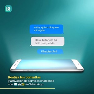Bloquea tu tarjeta de débito o crédito rápidamente chateando con Avi24, tu asesor virtual inteligente. Chatea en: WhatsApp, Messenger, bolivariano.com y 24móvil. | Banco Bolivariano