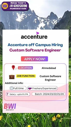 Accenture off Campus Hiring |Custom Software Engineer |Apply Now |