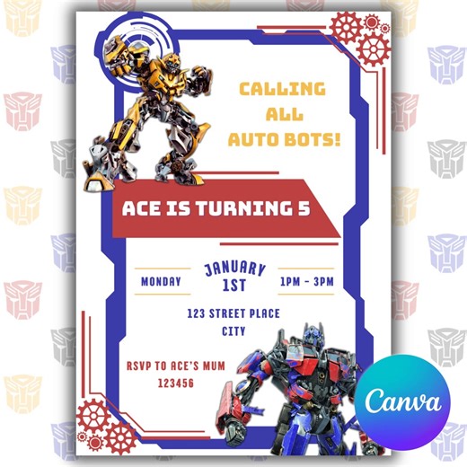 Transformers Birthday Invitation | Robot Hero Party Template (digital Download) - Etsy