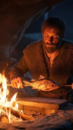 Roasting Fresh Fish Over Fire in an Underground Shelter #Survival #CampfireCooking #Shorts